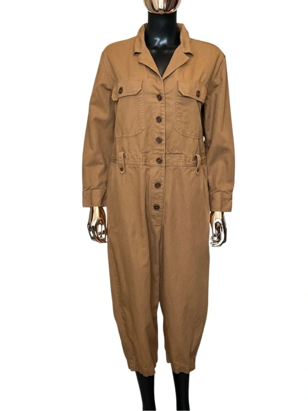 RE/DONE Cotton Linen Utility Boiler Jumpsuit Brown Size 12 Button Front